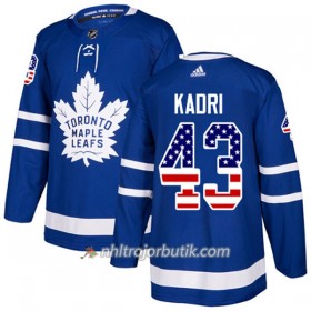 Män Ishockey Toronto Maple Leafs Tröja Nazem Kadri 43 Adidas 2017-2018 Blå USA Flag Fashion Authentic